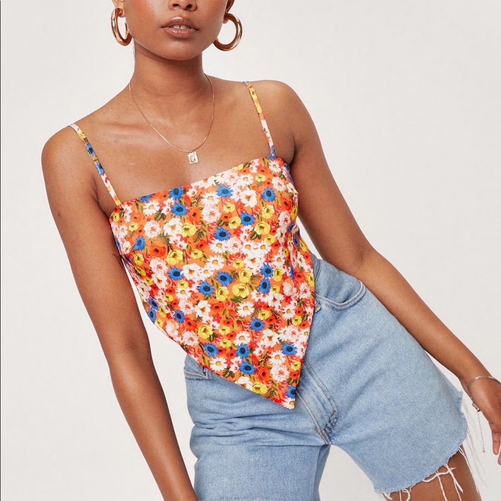 Nasty Gal Floral Print Handkerchief Crop Top